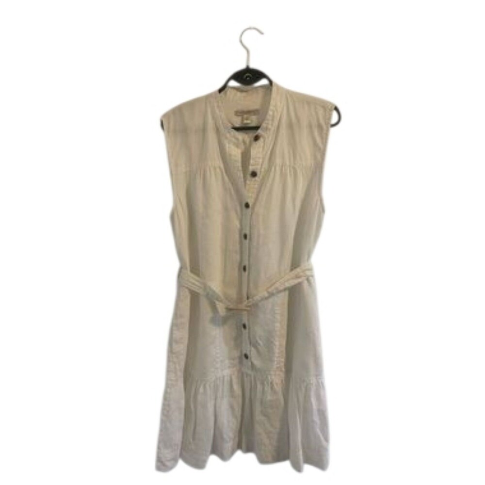Banana Republic Linen Dress Button Up Sleeveless Ruffle Dress Antique White Sz M